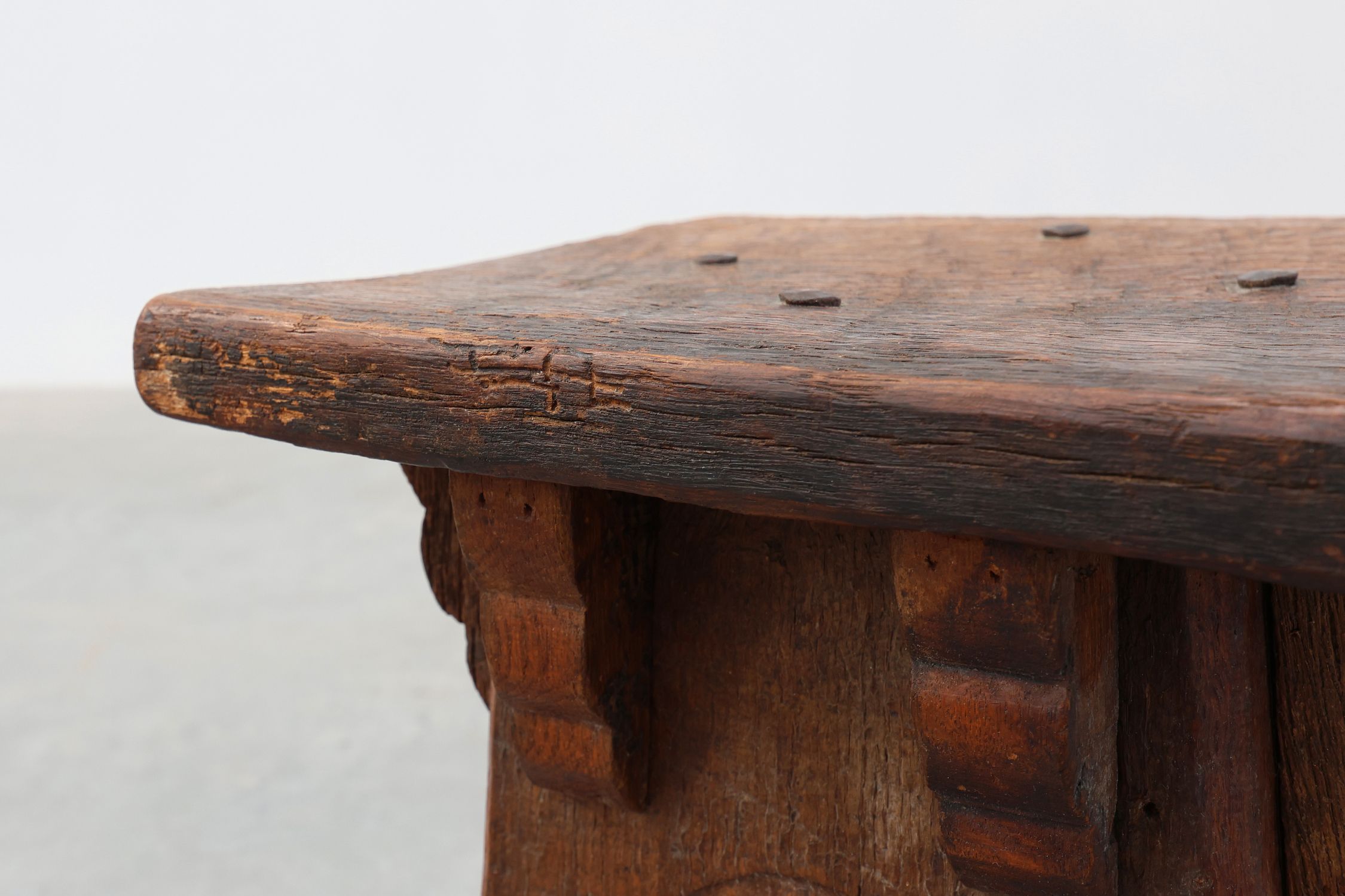 Mid 19th Century French carved wooden low stool in Gothic stylethumbnail